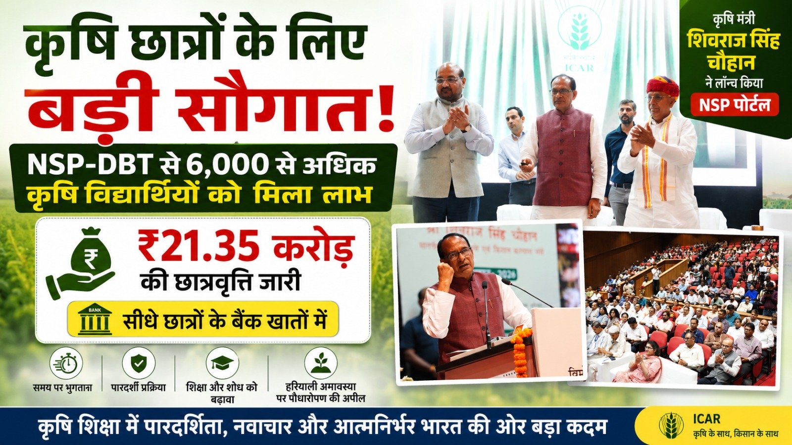 कृषि शिक्षा में डिजिटल क्रांति, ICAR छात्रवृत्ति अब सीधे खाते में!